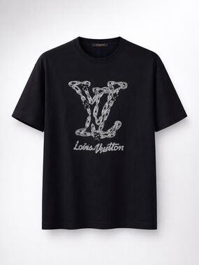 Louis Vuitton Black T-Shirt with Silver Chain LV Motif